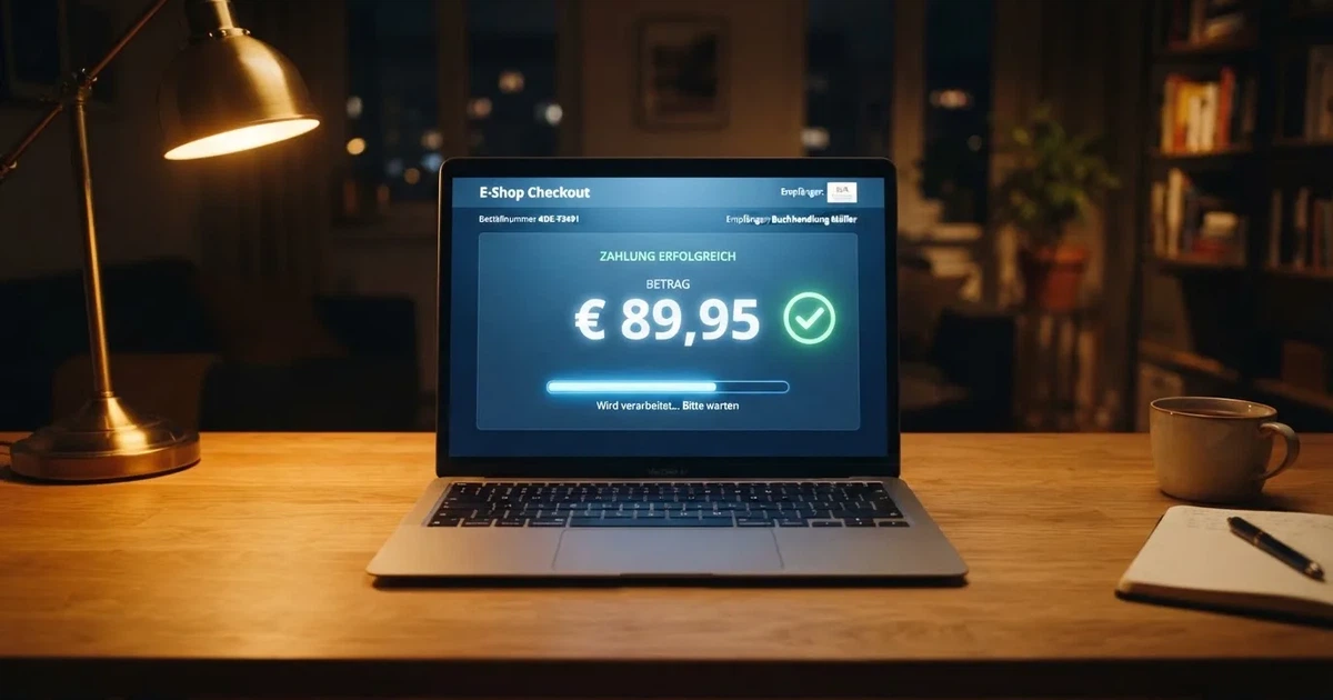 Bildschirm einer Kassenseite mit Auszahlungsbetrag und Bearbeitungsstatus in einem Online-Casino.