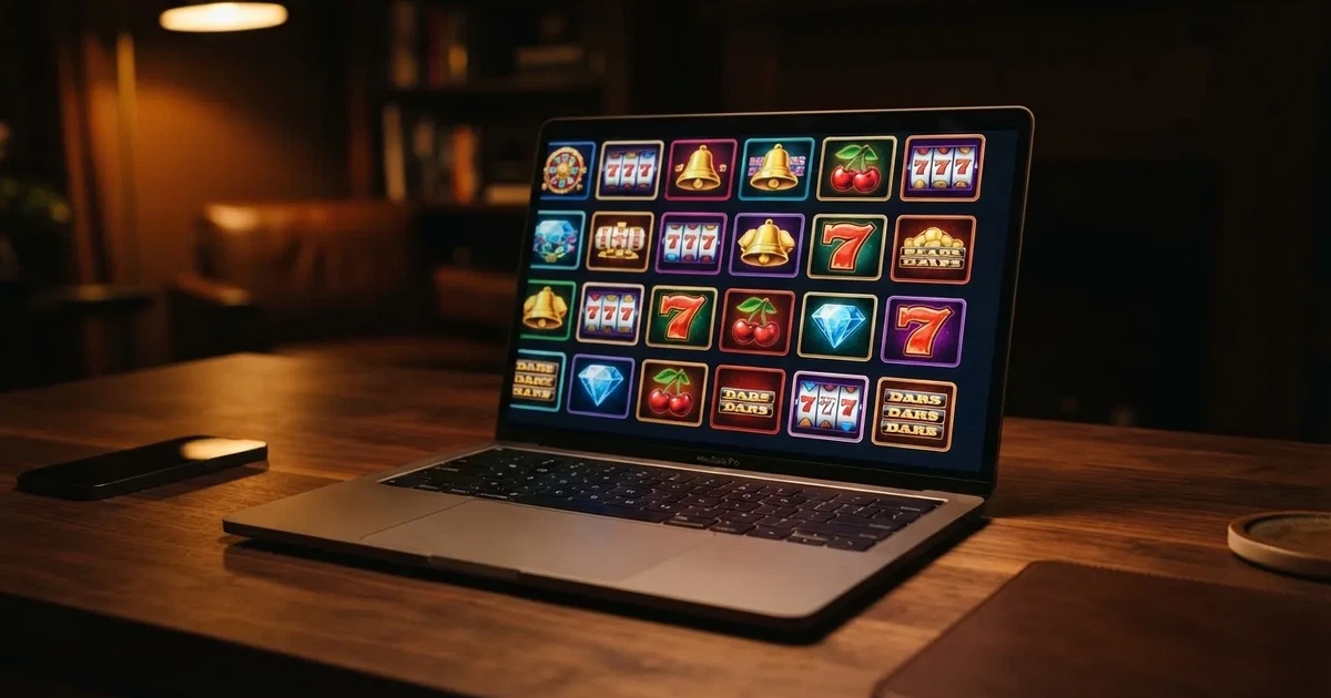 Reihe bunter Spielautomaten-Icons auf dem Startbildschirm einer Online-Plattform.